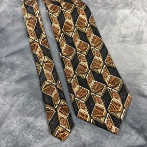 Countess Mara Mens Silk Tie Cigar Box Novelty Print Brown Black Made in USA